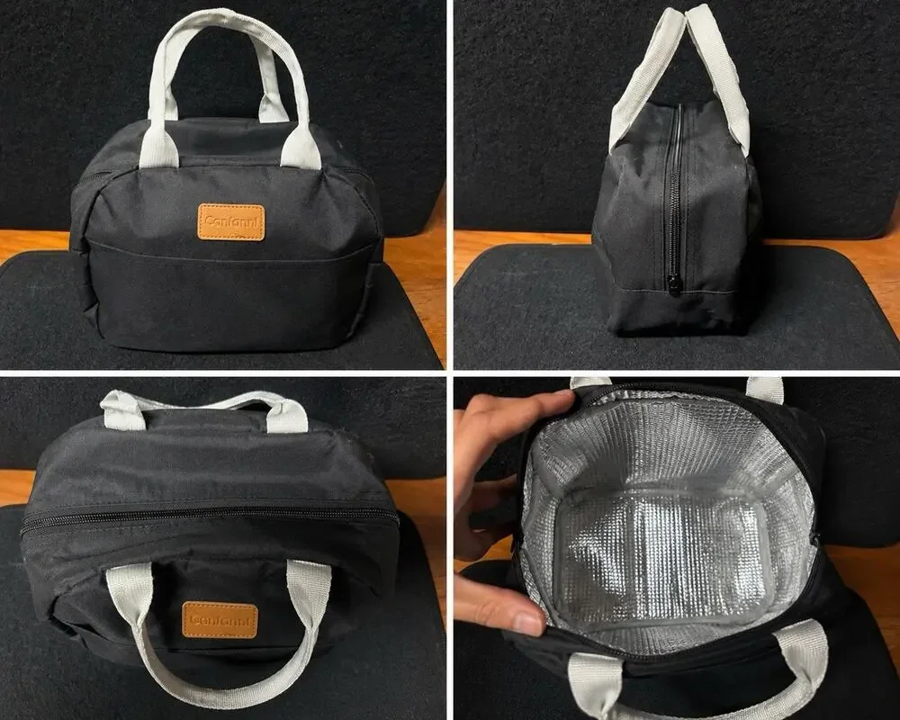 Cananni Black Insulated Lunch Bag w/2 Food Containers Meal Prep Tote New OpenBox